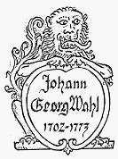 Zeichnung von Julius Grünewald, Westhofen, nach der Vorlage einer 1750 entstandenen Darstellung Joh. Gg. Wahls auf dem sog. „Sträflingsschrank“ (heute im Schloß Berchtesgaden). Dieses Wappen ziert auch die 1995 am früheren Wohnhaus Wahls angebrachte Gedenktafel